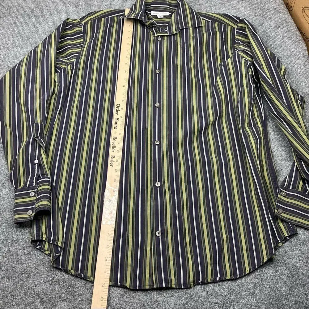 Banana Republic Mens‎ Shirt Long Sleeve Vertical stripped XL 17-17.5 Green Blue